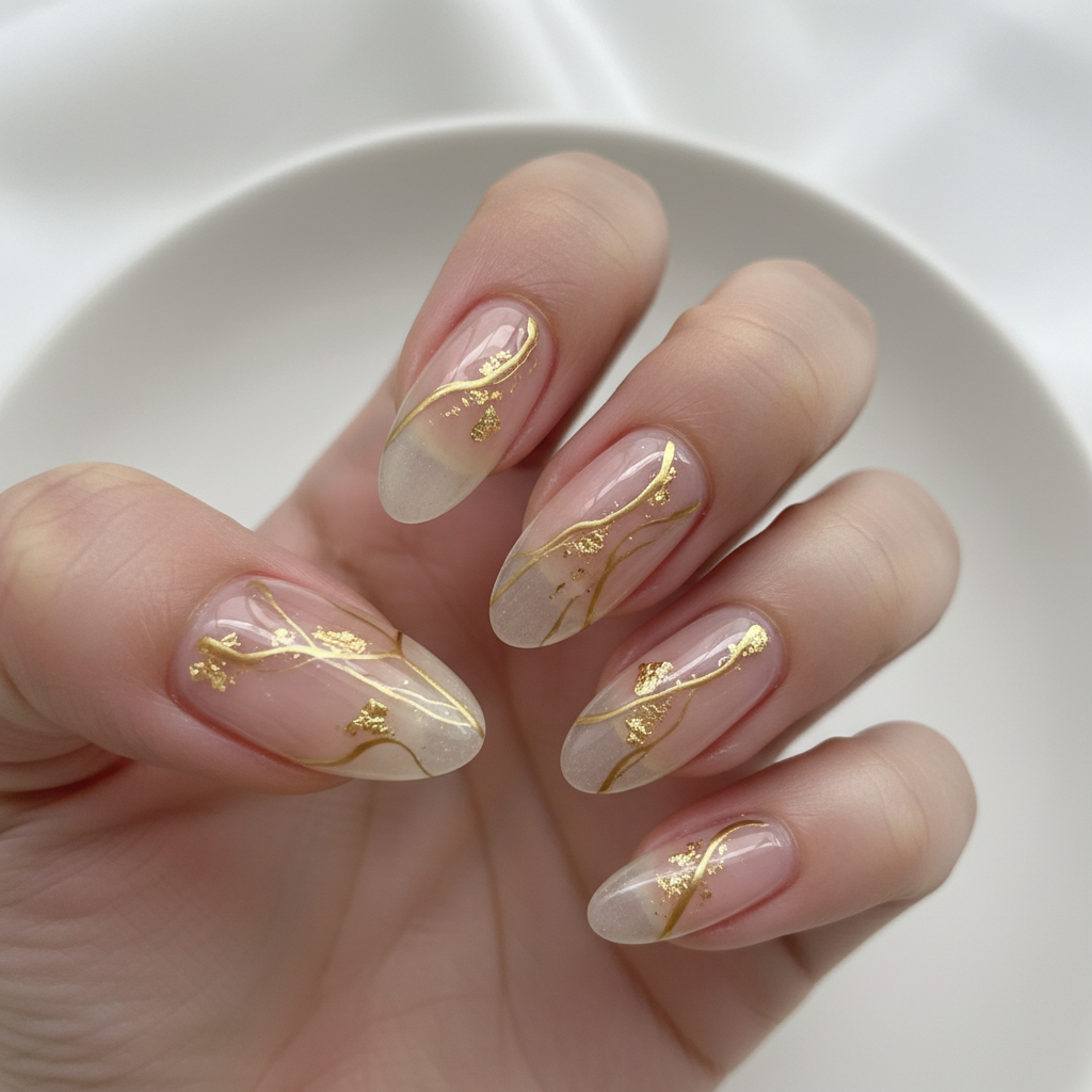 Minimalist gold line nail art