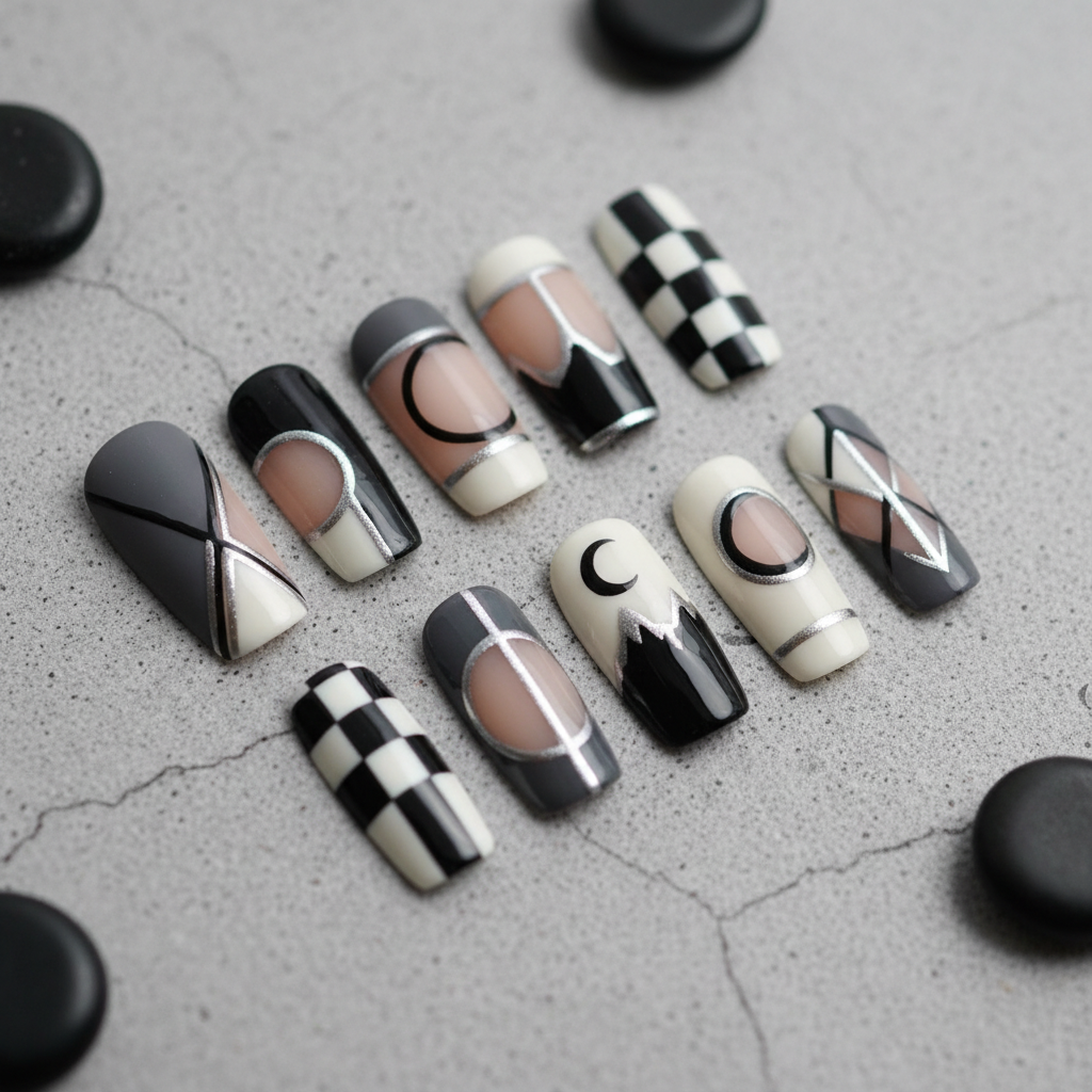 Geometric negative space nail art